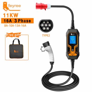 Feyree 11KW 16A EV Portable Charger Type2 EVSE Electric Car