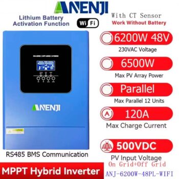 6.2KW Parallel Hybrid Solar Inverter 220VAC 48V MPPT 120A Solar Inverter WIFI