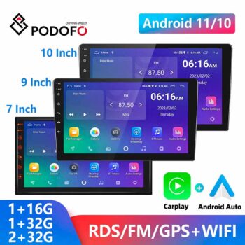 Podofo Android 12 Car Radio Carplay 2 Din GPS