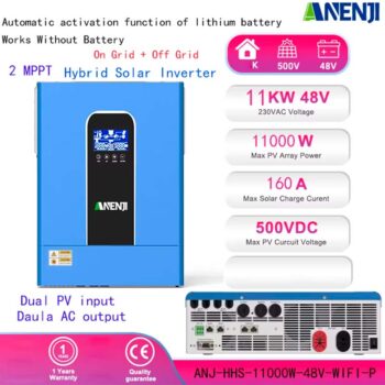 ANENJI 11KW Hybrid Solar Inverter 48V 160A WiFi PV 500VDC